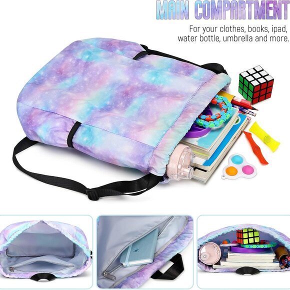 Drawstring Backpack Gym String Bag Drawstring Sackpack Sport Cinch Bag For Women - Picture 6 of 6